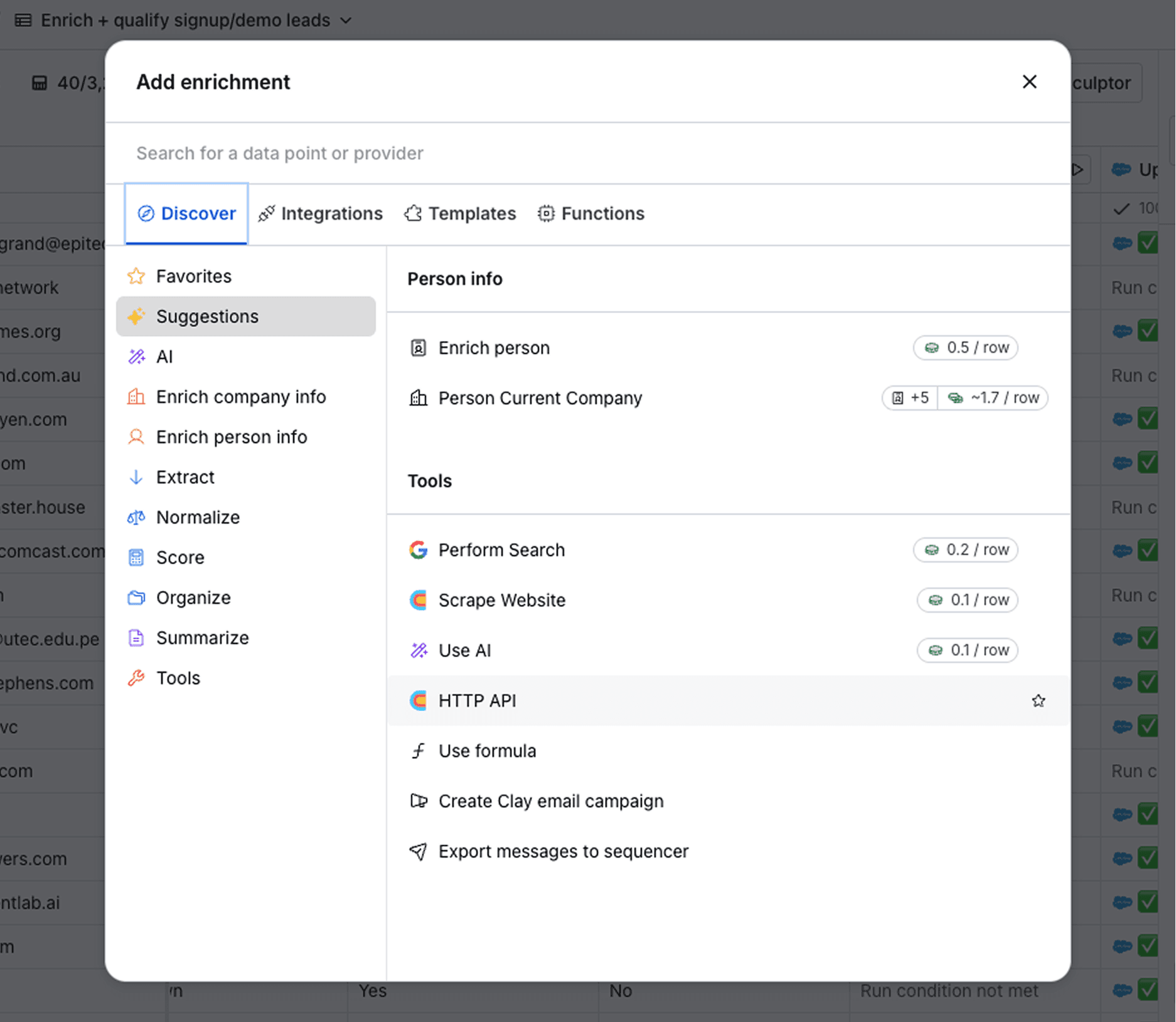 Adding an HTTP API column in Clay