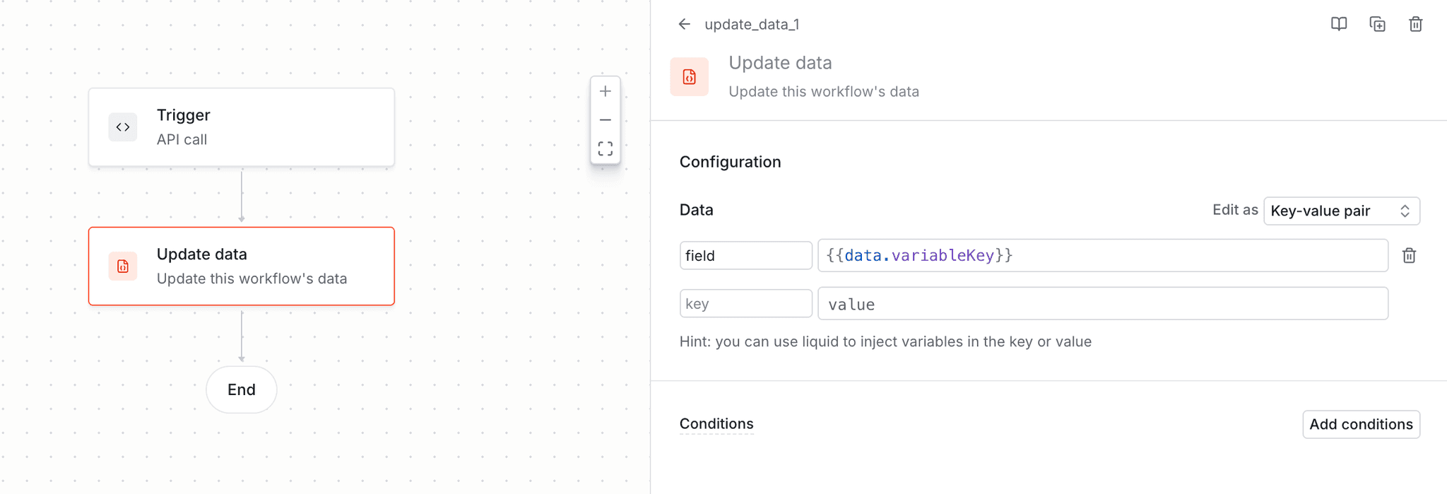 Update data function step in the workflow builder.